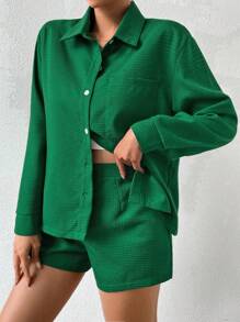 Chiquease Thả vai Vá Túi Áo sơ mi & Quần short - màu xanh lá - Xem 6