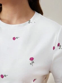 SHEIN Frenchy Plus Floral Print Tee - Pink - View 2