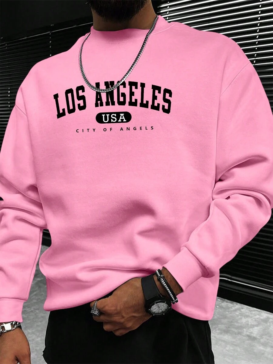 Manfinity Homme Men Letter Graphic Thermal Lined Sweatshirt - Pink - View 1