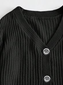 SHEIN EZwear áo hở cổ kích thước lớn Nút phía trước màu trơn Giải trí - màu đen - Xem 4