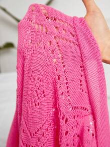 SHEIN EZwear 大碼挑窿針織落肩毛衣和針織褲 - 玫紅色 - 查看 3