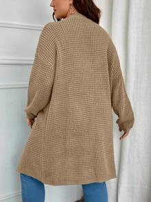 SHEIN LUNE Hơn Thả vai Vá Túi Áo len Duster - Màu Khaki - Xem 2