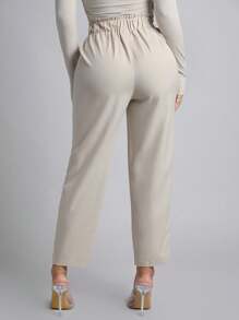 SHEIN PETITE Spring Women Outfit Belted Straight Leg Pants - Khaki - View 2