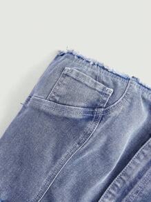 SHEIN MOD Raw Trim Button Front Denim Top - Medium Wash - View 3