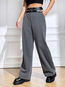 SHEIN EZwear Slant Pocket Prosta Noga Spodnie garniturowe Bez paska