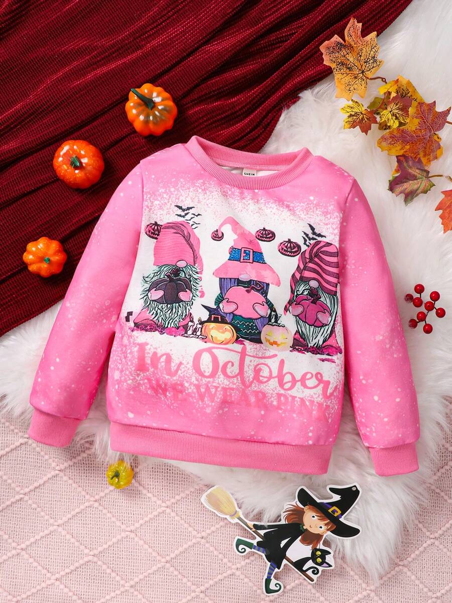 SHEIN Young Girl Christmas Print Sweatshirt - Baby Pink - View 1