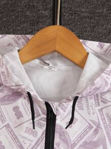 Young Boy Full Print Hooded Half Zip Long Sleeve Jacket - Apricot - View 4