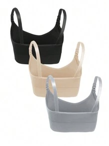 SHEIN Conjunto de 3 sostenes de lactancia inalámbricos para maternidad de color liso para madre