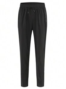 Manfinity Sport Corelite 男士抽繩腰部拉鍊細節運動褲 - 黑色 - 查看 3