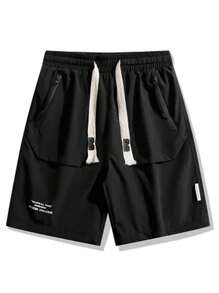 Manfinity Sport Corelite Men Slogan Graphic Drawstring Waist Sports Shorts