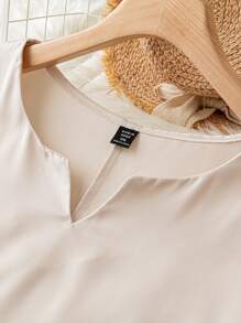 SHEIN LUNE 休閒純色加大襯衫 - 杏色 - 查看 3