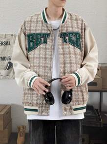 Aesthetic Post 1件寬鬆版型男士字母拼接長條紋邊下垂肩運動夾克 - 彩色 - 查看 3