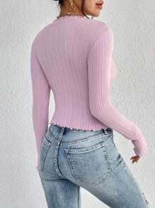Modelyn 木耳邊前紐扣條紋針織套頭毛衣 - 淡紫色 - 查看 2