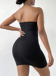 Zolique Fuzzy Trim Tube Bodycon Sweater Dress - Black - View 2