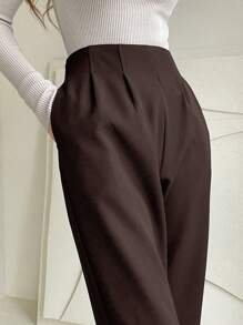 DAZY Quần ống đứng xếp ly màu trơn cho nữ, Quần công sở thường ngày cho nữ, Quần váy cho nữ mùa thu - Cà phê nâu - Xem 5