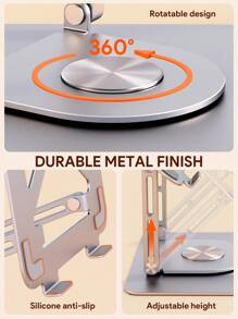 JMMO Adjustable Aluminum Laptop Stand For Desk,Laptop Riser With 360° Rotating Base,Foldable Laptop Holder Stand - Silver - View 6