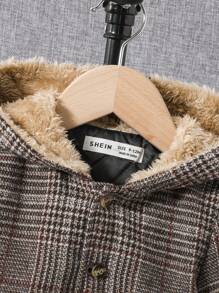 SHEIN 嬰兒男孩1入組格子毛絨襯裡連帽毛織品外套 - 彩色 - 查看 4