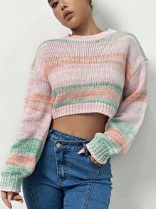 SHEIN Unity 太空染色落肩短款针织套头衫秋冬毛衣 - 彩色 - 查看 5