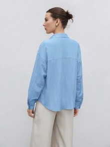 BizChic Drop Shoulder Solid Shirt - Baby Blue - View 2