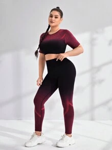 SHEIN Yoga Trendy 大碼漸變印花收腹運動套裝 - 彩色 - 查看 4