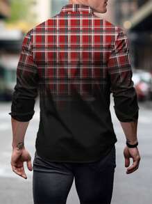 Manfinity Homme Men Plus Plaid Print Ombre Shirt Without Tee - Red - View 2