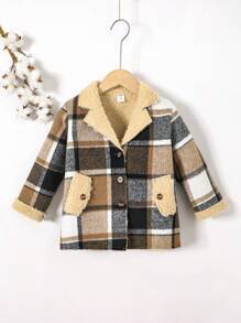 男小童格紋印花毛絨內襯外套