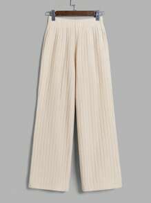 SHEIN EZwear Letter Patched Detail Wide Leg Pants - Beige - View 2