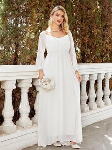 Vestido de novia de gasa con manga farol y escote corazón - Blanco - Ver 5