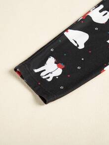 Christmas Print Contrast Lace Tee - Black - View 8