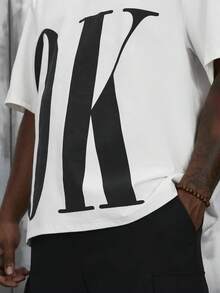 Manfinity RebelGame Loose Plus Size Men Slogan Print Drop Shoulder T-Shirt And Shorts Set - Black and White - View 7