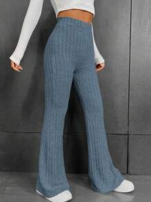 SHEIN EZwear High Waist Flare Leg Pants - Navy Blue - View 4