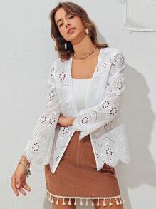 Soleia Open Front Bell Sleeve Schiffy Coat - White - View 1