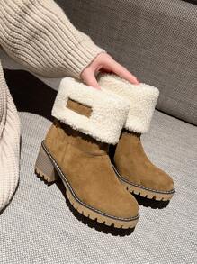 Giày bốt đi tuyết nữ thiết kế mới, Giày chống trượt thời trang, Giày bốt cổ ngắn chống trượt bằng lông cừu ấm áp cho nữ, Giày bốt mùa đông nữ tăng chiều cao - trắng - Xem 2