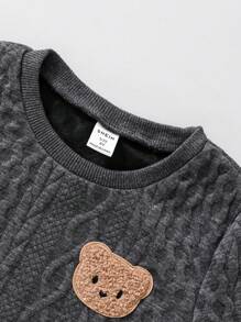 SHEIN Young Boy Bear Patched Cable Knit Tee - Grey - View 6