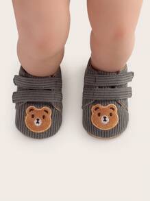 適用於0-1歲男女寶寶的春季/秋季軟底透氣扣嬰兒幼兒鞋 - 灰色 - 查看 3