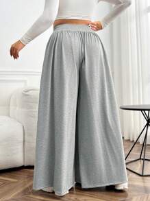 SHEIN EZwear Plus High Waist Wide Leg Pants - Grey - View 2