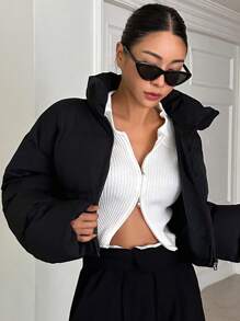 DAZY 纯色拉链加厚棉衣，女士冬季外套