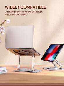 JMMO Adjustable Aluminum Laptop Stand For Desk,Laptop Riser With 360° Rotating Base,Foldable Laptop Holder Stand - Silver - View 5