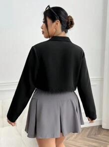 SHEIN EZwear Plus Lapel Neck Crop Blazer Graduation,Back To School,Teacher Outfits For Women In Fall/Winter
