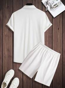 Manfinity Homme Hombres unicolor Camisa & Shorts - Blanco - Ver 2