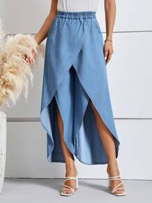 SHEIN LUNE Tulip Hem Wide Leg Jeans - Medium Wash - View 5