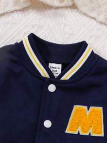 Baby Boy Letter Patched Striped Trim Varsity Jacket & Sweatpants - Black - View 8
