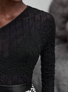 Maija Asymmetrical Neck Solid Crop Top - Black - View 8