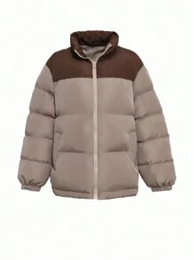 DAZY Áo khoác phao hai tông màu có khóa kéo, túi dày, quần áo mùa đông cho nữ, áo khoác mùa đông cho nữ - Màu Khaki - Xem 9