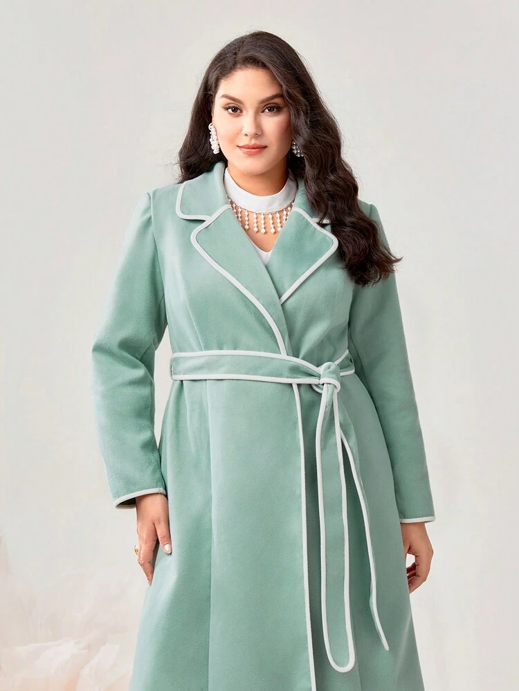 Plus Contrast Binding Belted Overcoat