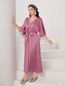 Modelyn Contrast Sequin Belted Dress - Pink - View 4