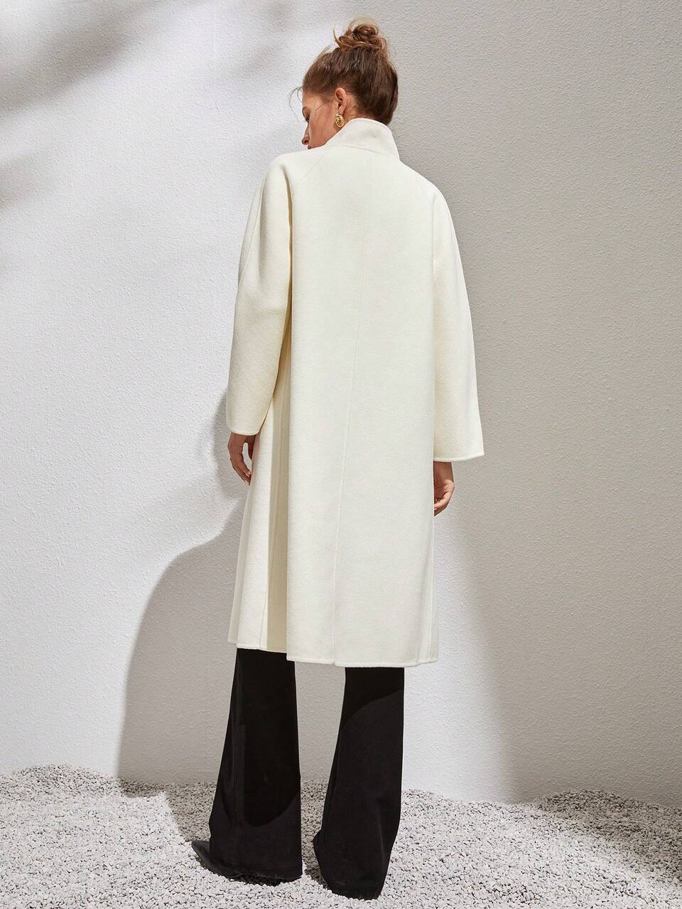 Funnel Neck Button Front Overcoat