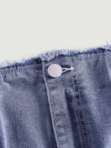 SHEIN MOD Raw Trim Button Front Denim Top - Medium Wash - View 4