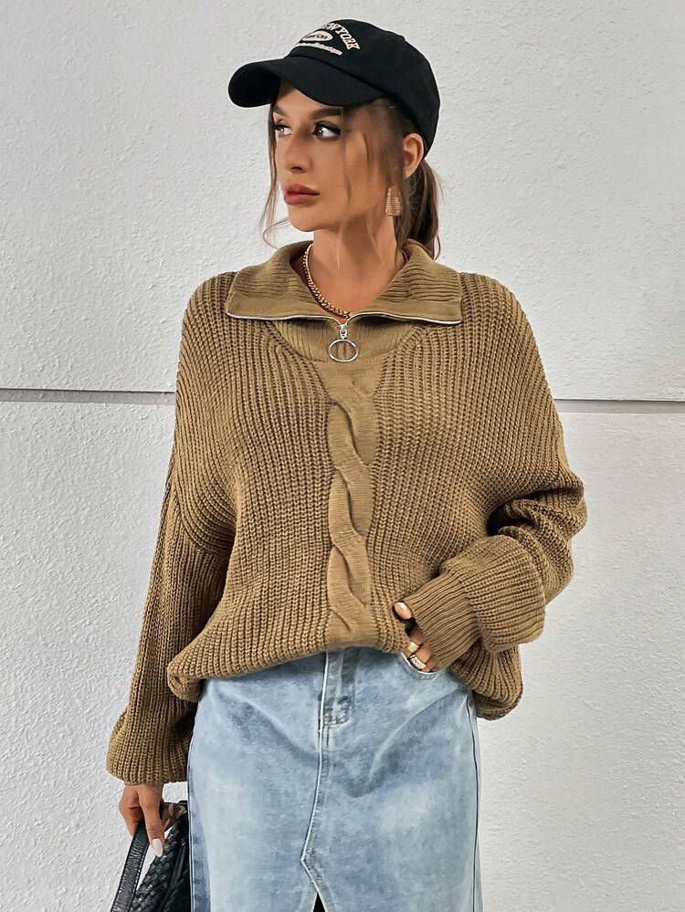 Cable Knit Drop Shoulder Sweater
