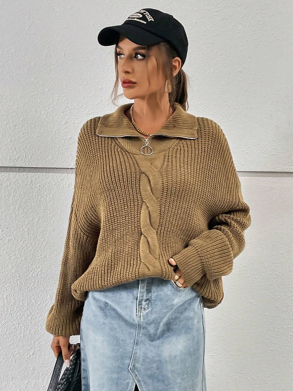 Cable Knit Drop Shoulder Sweater